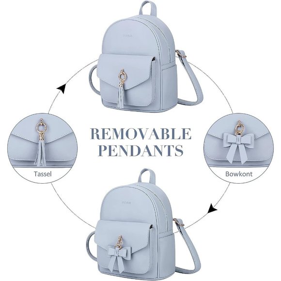 Women Blue Leather Cute Bowknot Small Backpack with Charm Tassel main image 5